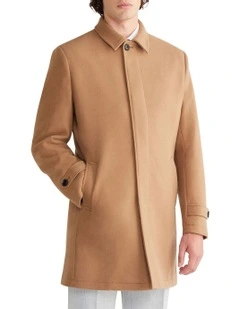 4 Button Melton Overcoat in Tan