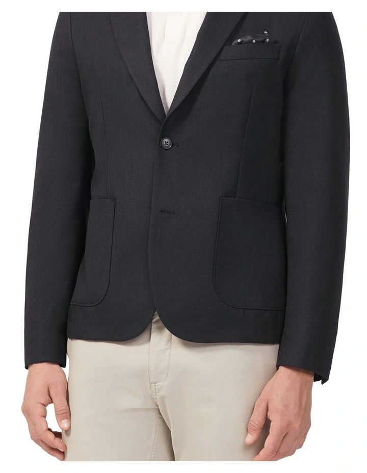 Textured Slub Slim Blazer in Black image 2