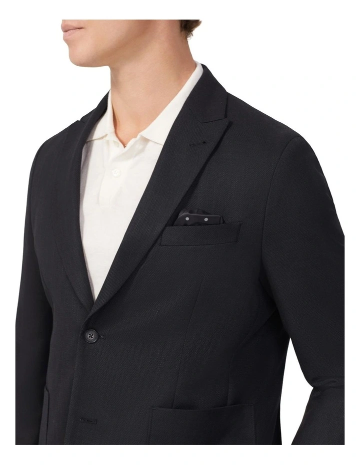 Textured Slub Slim Blazer in Black image 4