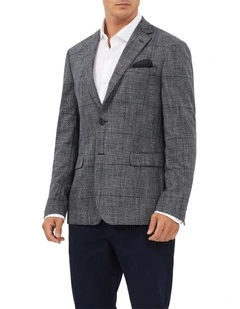 Slub Check Blazer in Navy Marle