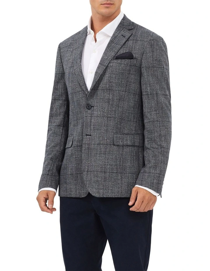 Slub Check Blazer in Navy Marle image 1
