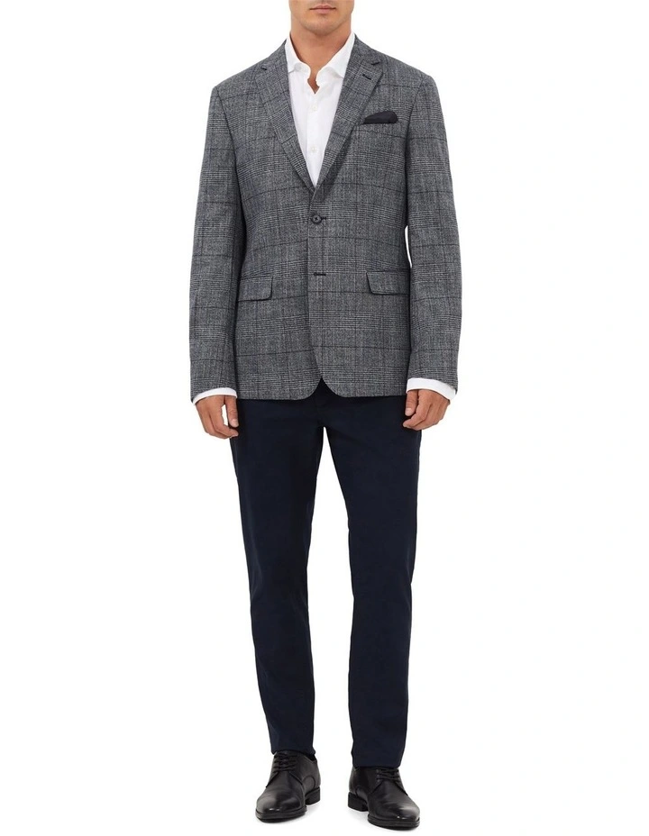 Slub Check Blazer in Navy Marle image 2