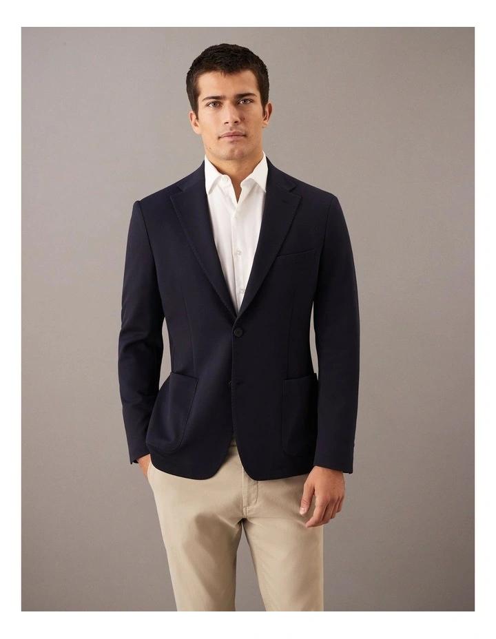Micro-Waffle Stretch Blazer in Navy image 1