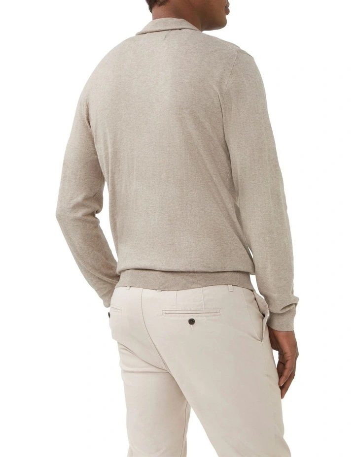 Slim Quarter Zip Cotton Knit Sweater in Ecru image 2