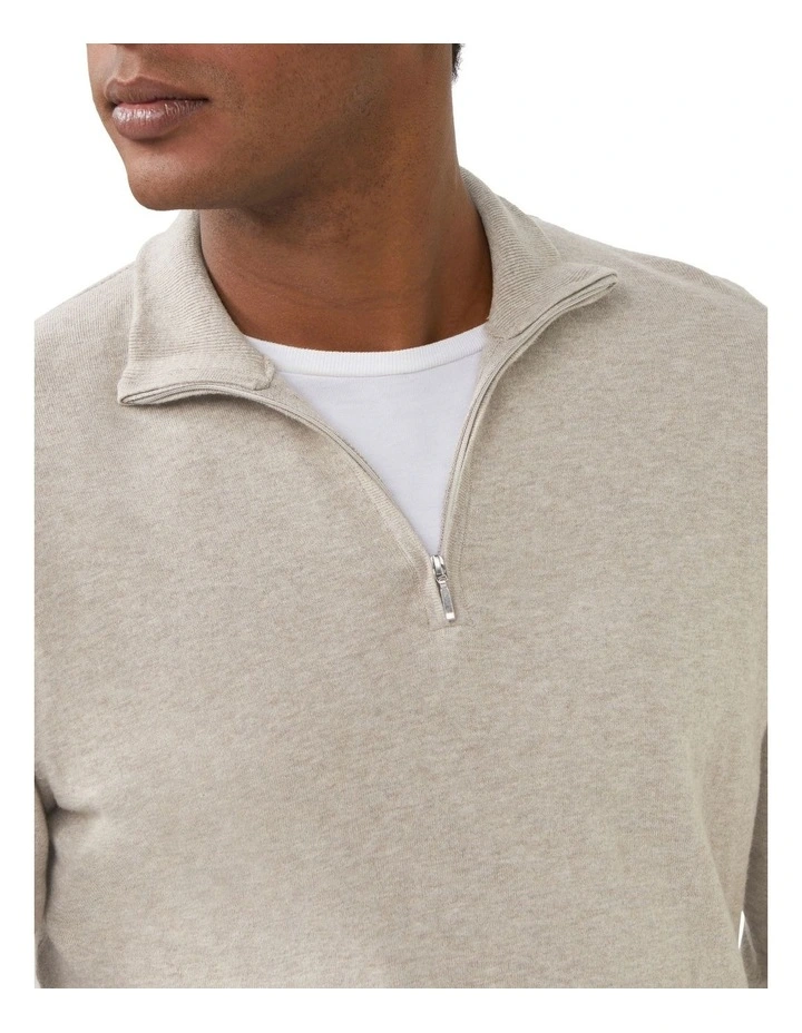 Slim Quarter Zip Cotton Knit Sweater in Ecru image 3