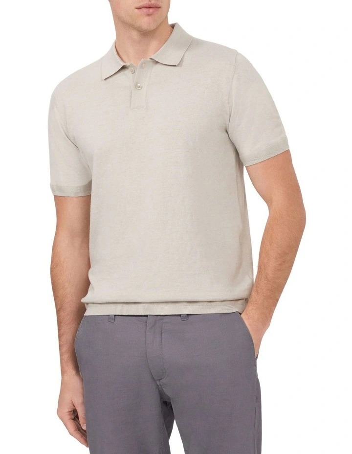 Cotton Silk Slim Knit Shirt in Oatmilk image 1