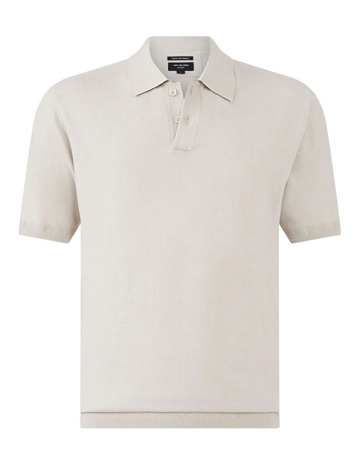 Cotton Silk Slim Knit Shirt in Oatmilk image 4