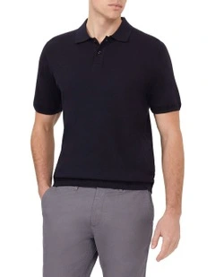 Cotton Silk Slim Knit Shirt in Navy
