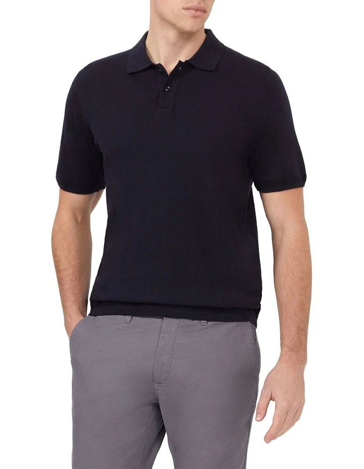Cotton Silk Slim Knit Shirt in Navy image 1