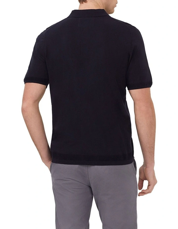 Cotton Silk Slim Knit Shirt in Navy image 2