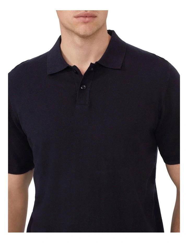 Cotton Silk Slim Knit Shirt in Navy image 3