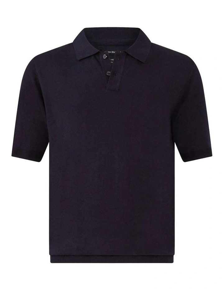 Cotton Silk Slim Knit Shirt in Navy image 4