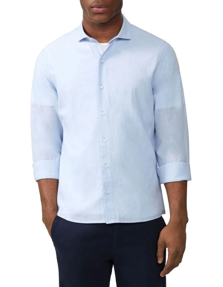 Linen Cotton Blend Shirt in Sky image 1