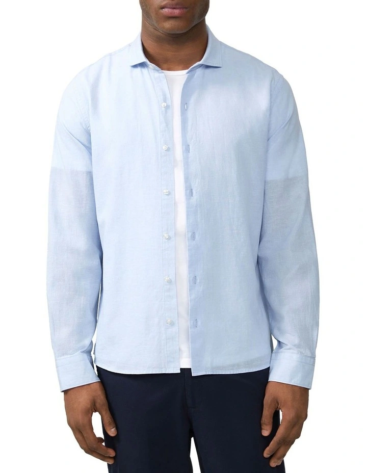 Linen Cotton Blend Shirt in Sky image 3