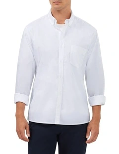 Washed Sateen Twill Nevertuck Shirt in White