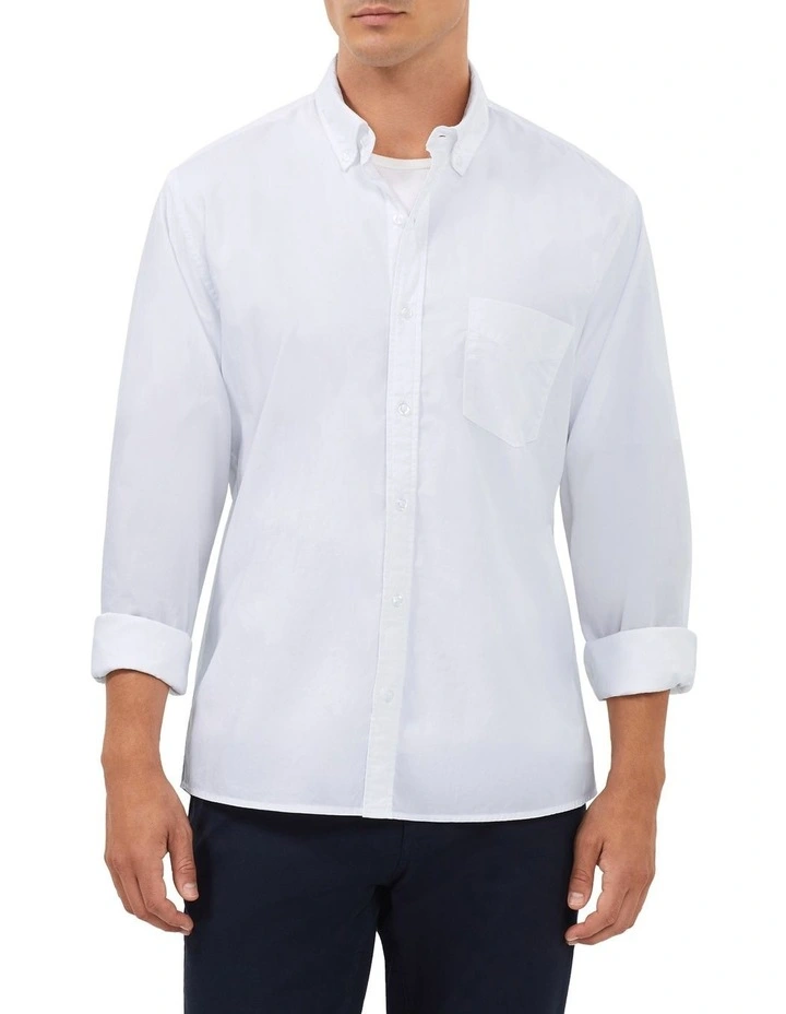 Washed Sateen Twill Nevertuck Shirt in White image 1