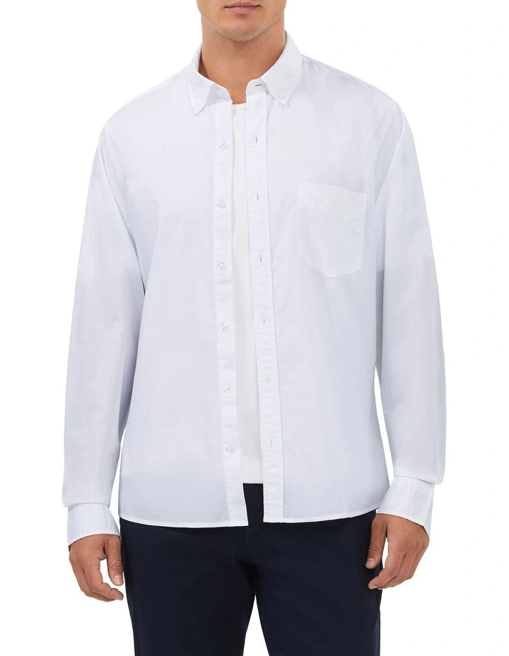 Washed Sateen Twill Nevertuck Shirt in White image 3