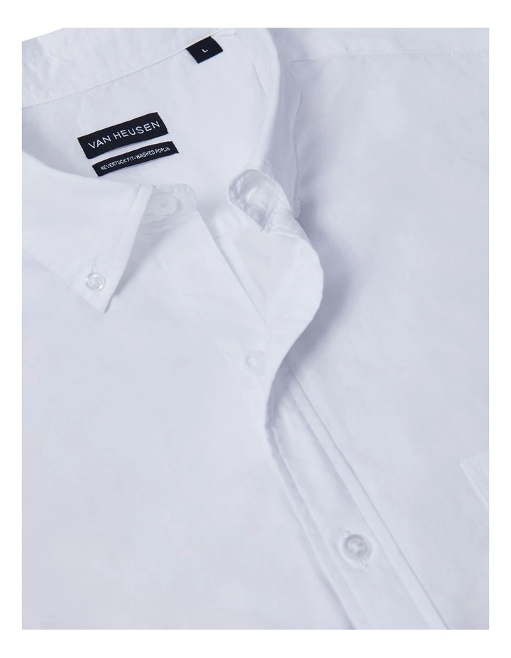 Washed Sateen Twill Nevertuck Shirt in White image 4