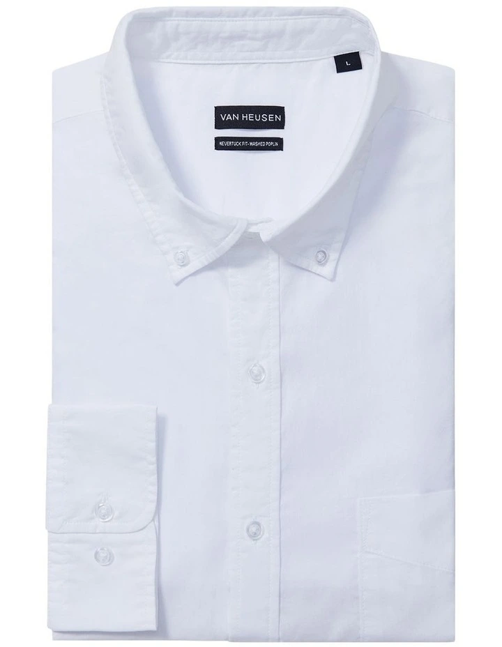 Washed Sateen Twill Nevertuck Shirt in White image 5