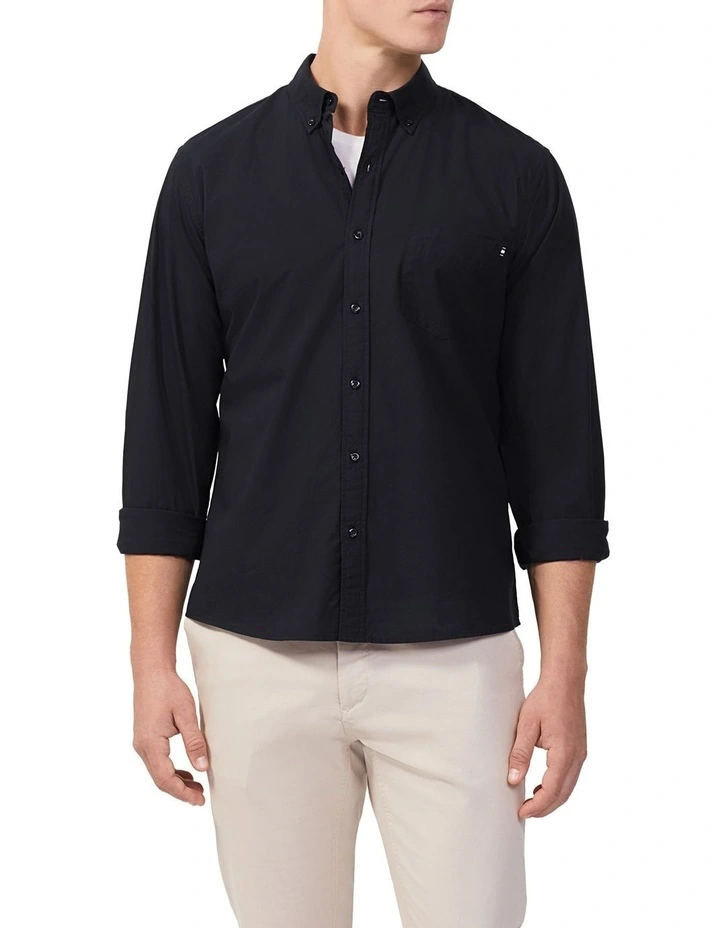 Washed Sateen Twill Casual Shirt in Black image 1
