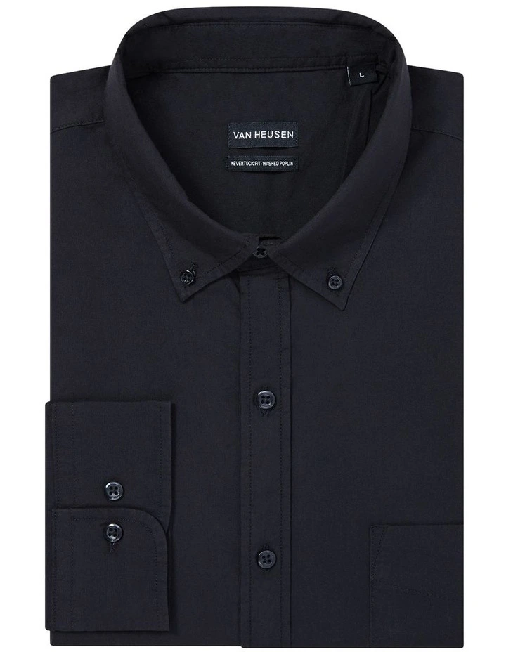 Washed Sateen Twill Casual Shirt in Black image 4