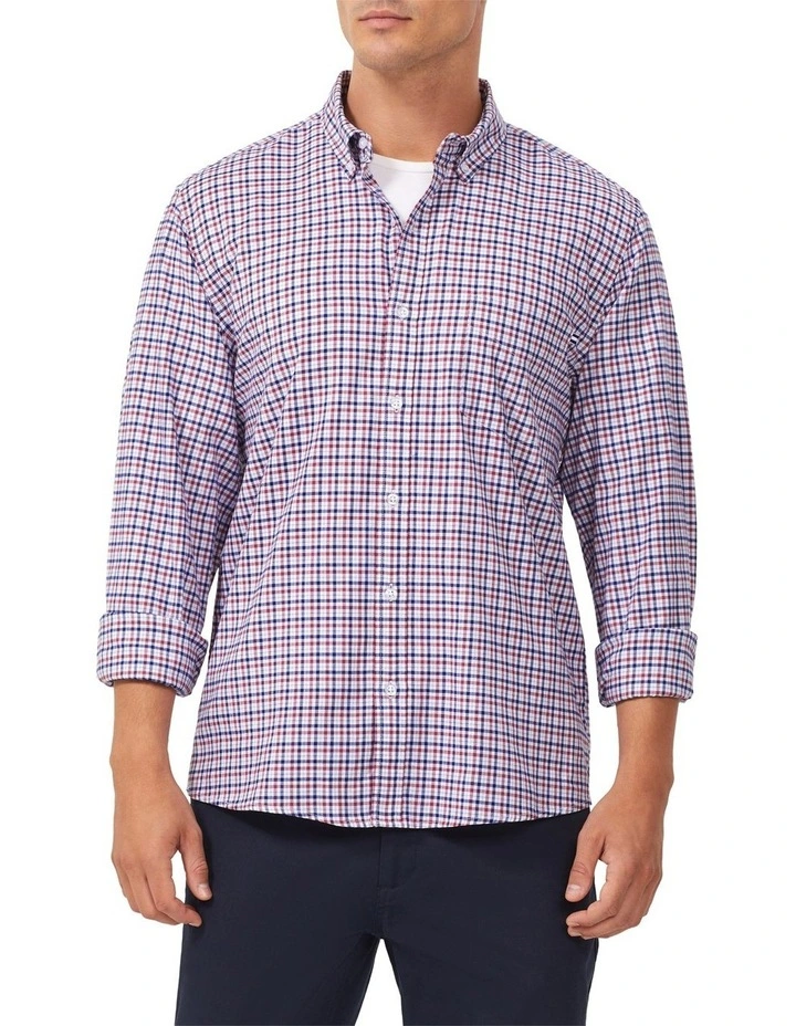 Stretch Gingham Oxford Casual Shirt in Red image 1