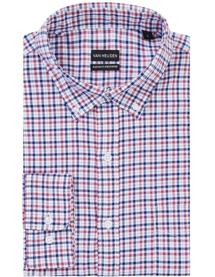 Stretch Gingham Oxford Casual Shirt in Red image 2
