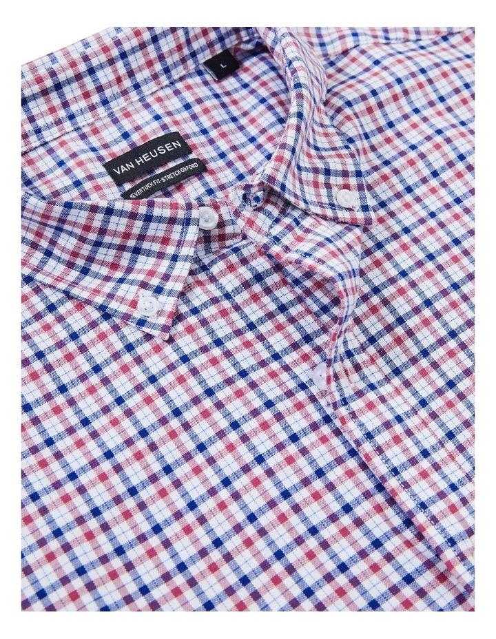 Stretch Gingham Oxford Casual Shirt in Red image 3