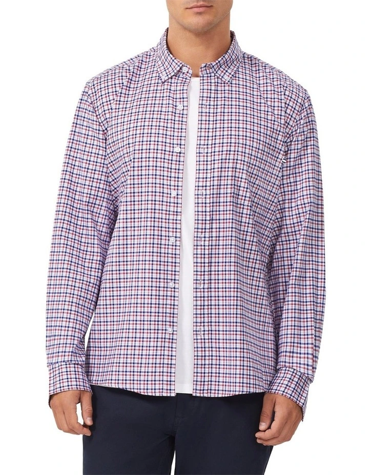 Stretch Gingham Oxford Casual Shirt in Red image 4