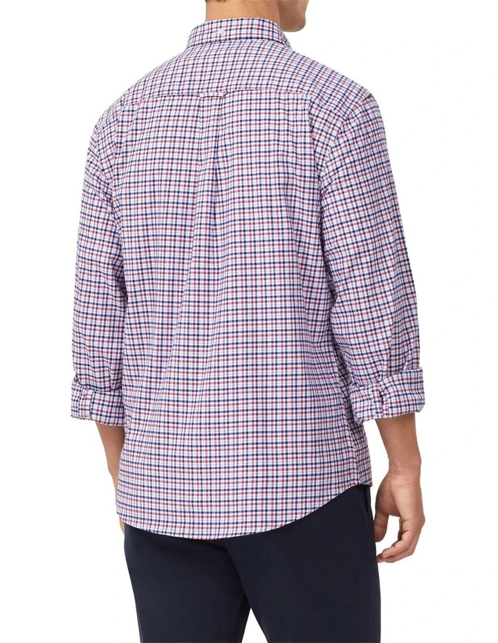 Stretch Gingham Oxford Casual Shirt in Red image 5