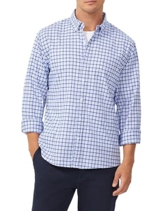 Stretch Gingham Oxford Casual Shirt in Blue