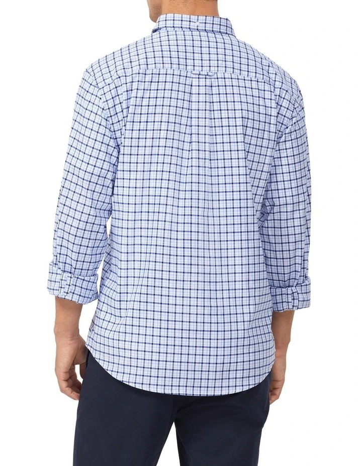 Stretch Gingham Oxford Casual Shirt in Blue image 2