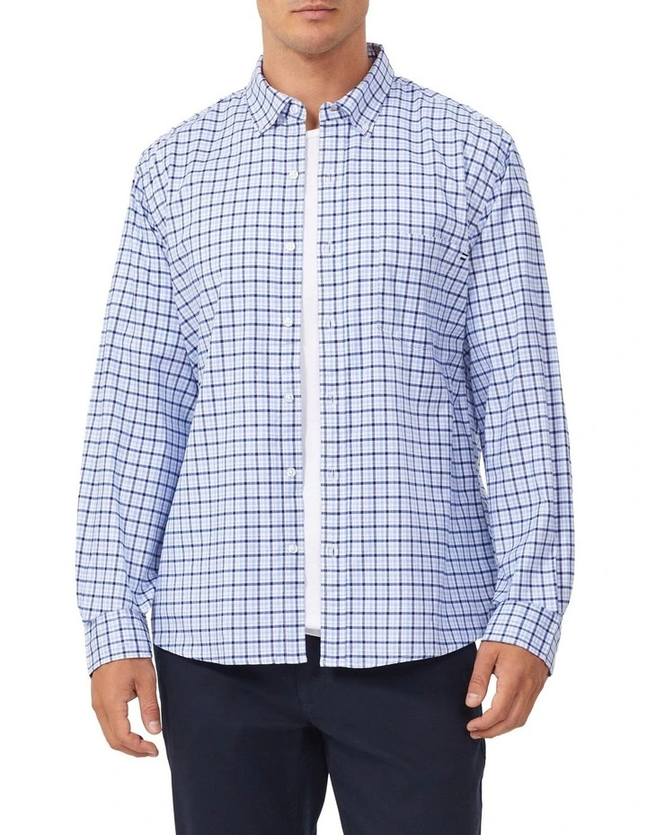 Stretch Gingham Oxford Casual Shirt in Blue image 3