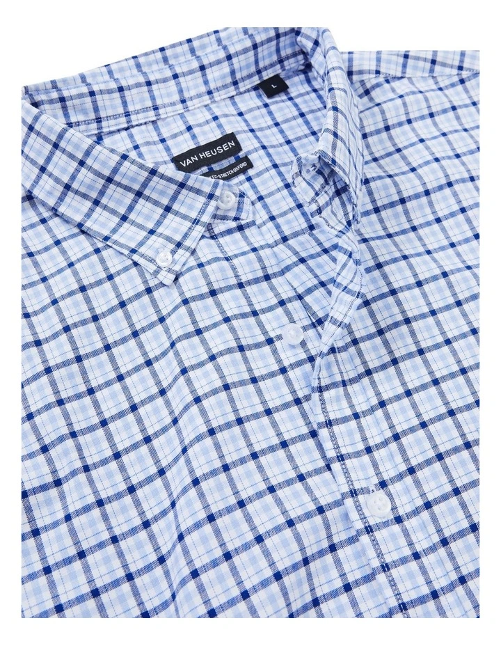 Stretch Gingham Oxford Casual Shirt in Blue image 4
