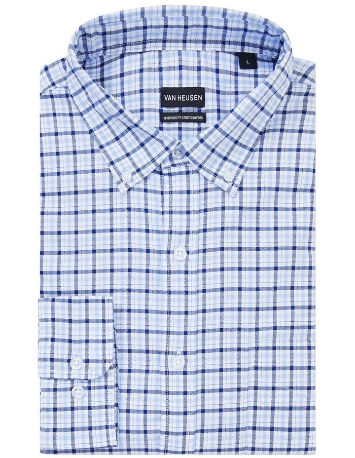 Stretch Gingham Oxford Casual Shirt in Blue image 5