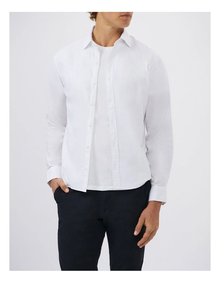 Linen Cotton Blend Shirt in White image 2