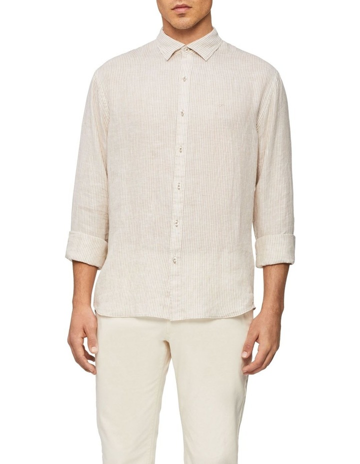 Nevertuck Long Sleeve Stripe Linen Shirt in