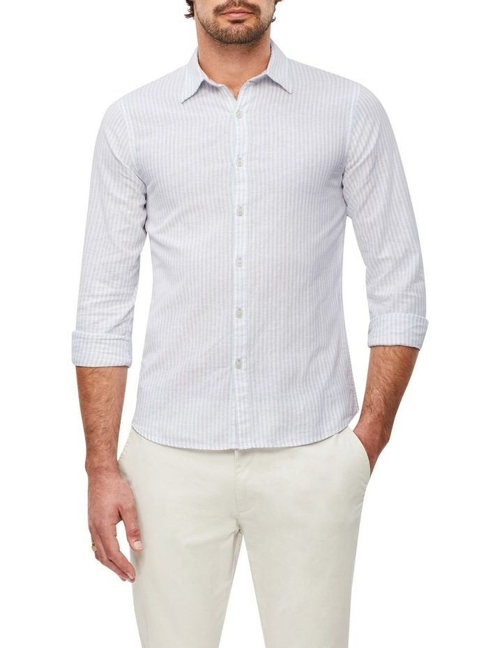 Nevertuck Long Sleeve Stripe Linen Shirt in Blue/White