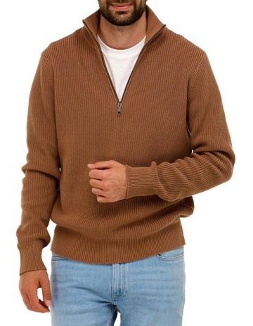 Brooksfield Half Zip Knit Sweater In 