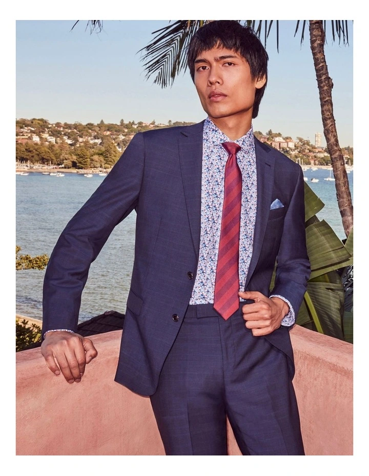 Slim Tonal Glen Check Suit Jacket in Blue image 5