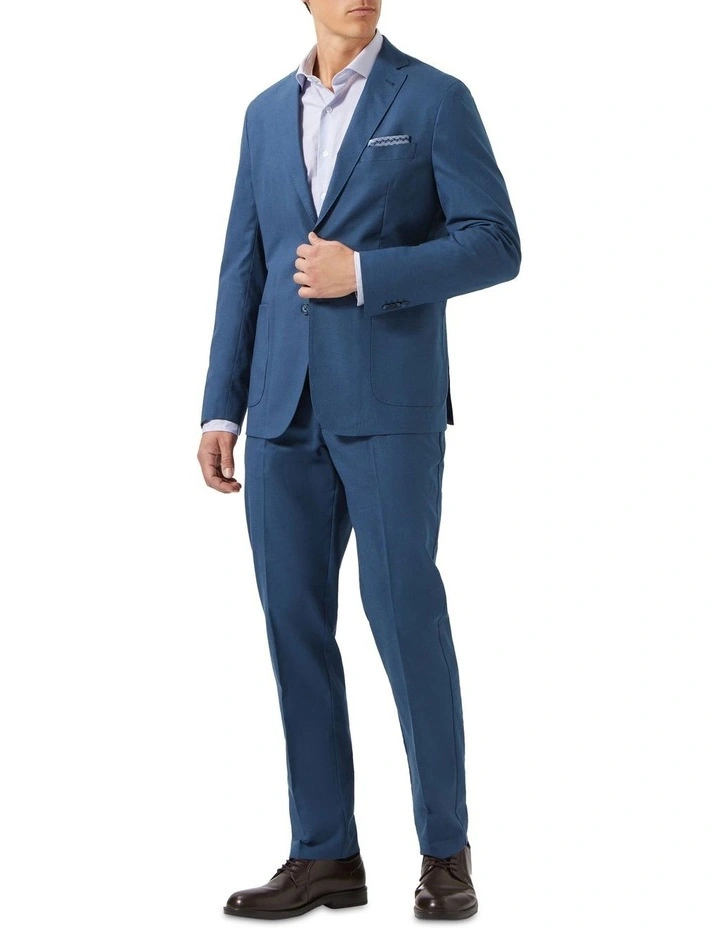 Slim Easy Care Linen Suit Jacket in Denim image 2