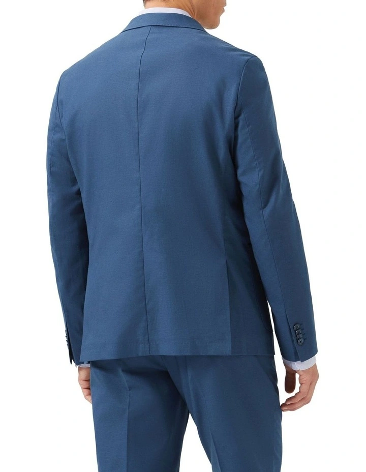 Slim Easy Care Linen Suit Jacket in Denim image 3