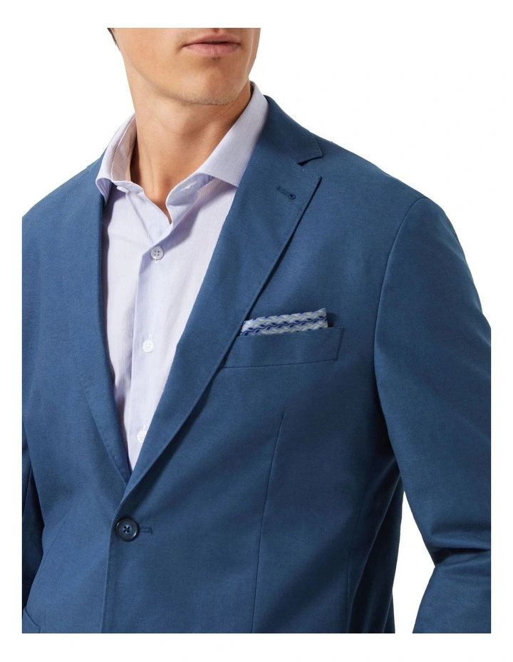 Slim Easy Care Linen Suit Jacket in Denim image 4