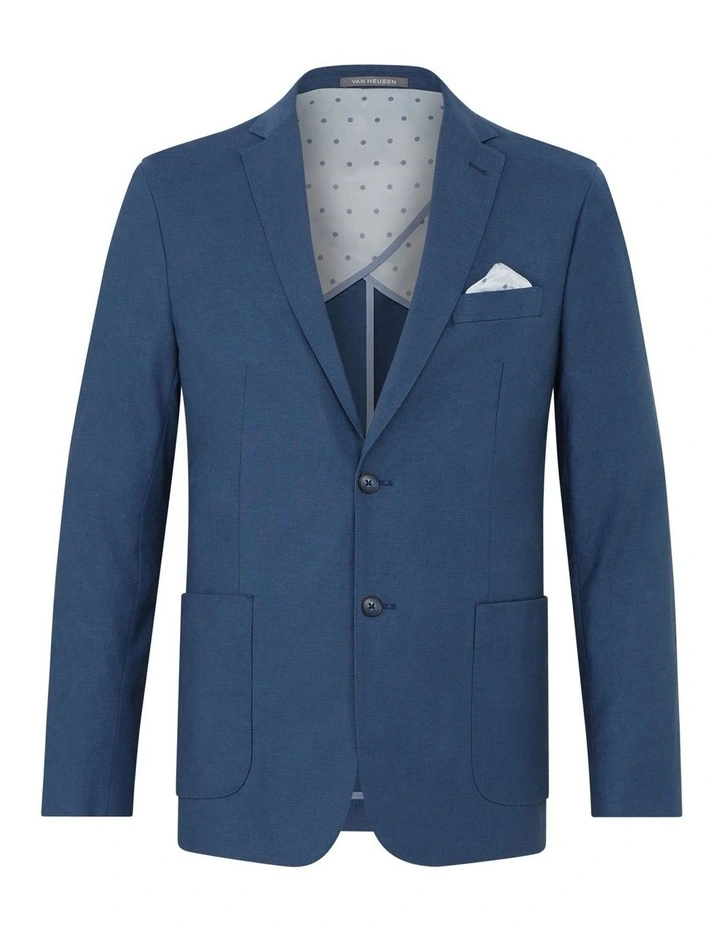 Slim Easy Care Linen Suit Jacket in Denim image 5