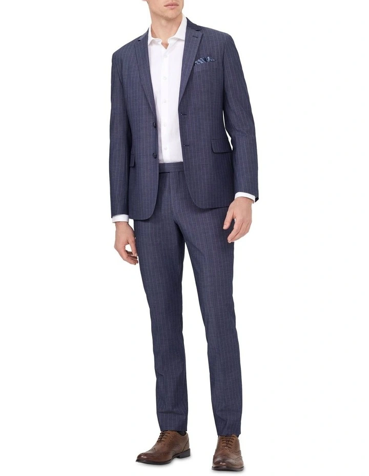 Slim Pin Stripe Suit Jacket in Indigo image 3