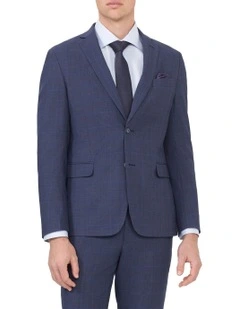 Prince Of Wales Check Slim Suit Jacket in Navy