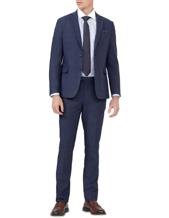 Prince Of Wales Check Slim Suit Jacket in Navy image 2
