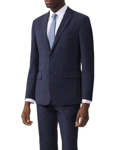 Tailored Suit Jacket Wool Blend Check in Denim