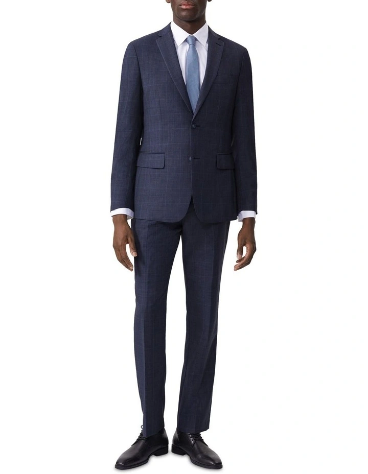 Tailored Suit Jacket Wool Blend Check in Denim image 2