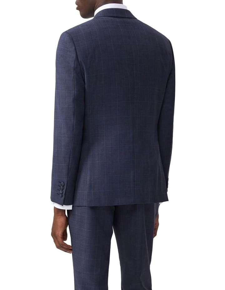 Tailored Suit Jacket Wool Blend Check in Denim image 3